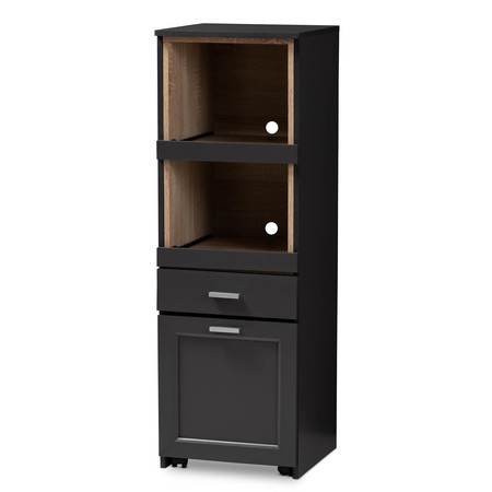 BAXTON STUDIO Fabian Grey and Oak Finished Kitchen Cabinet with Roll-Out Compartment 147-8667